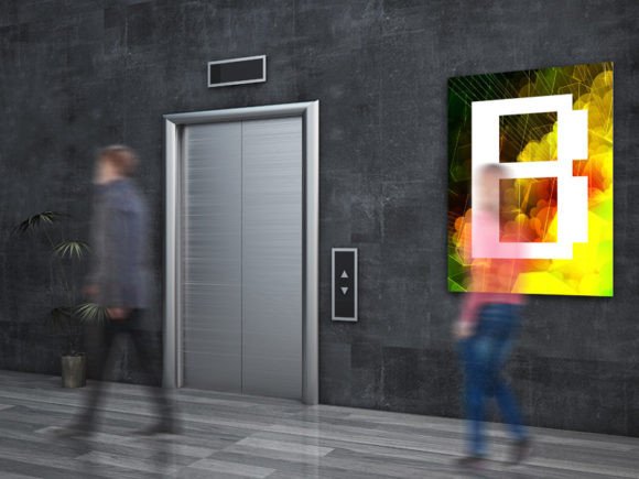 Maximizing Visual Impact with Poster Near Elevator Mockup