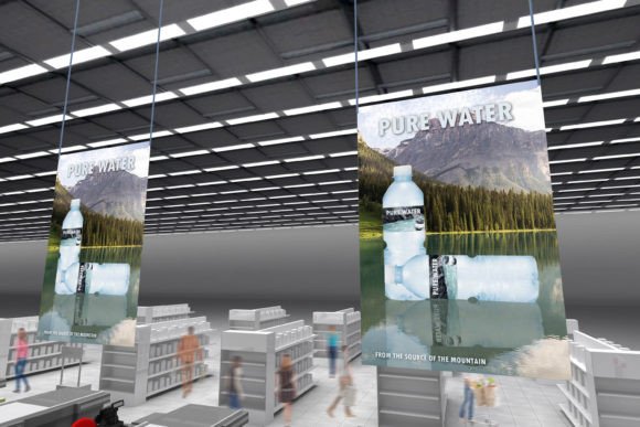 Super Market Poster Suspender Mockup for Dynamic Brand Campaigns